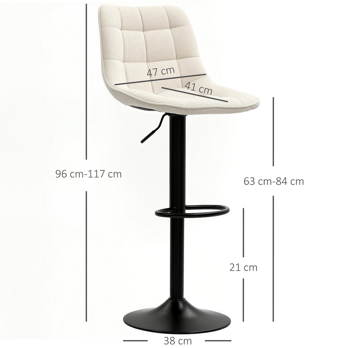 BARHOCKER 2er-Set mit Lehne höhenverstellbar drehbar Polyester Beige - Beige, Metall (47/117/53cm) - Meubliv