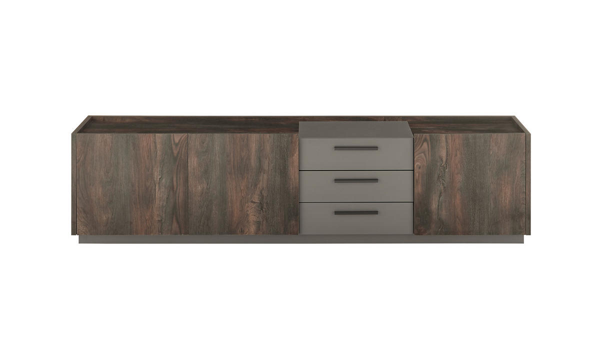 LOWBOARD M18 Thermo Oak & Anthrazit 200/50/45 cm mittel - Graubraun, Holzwerkstoff (200/50/45cm) - Livojo