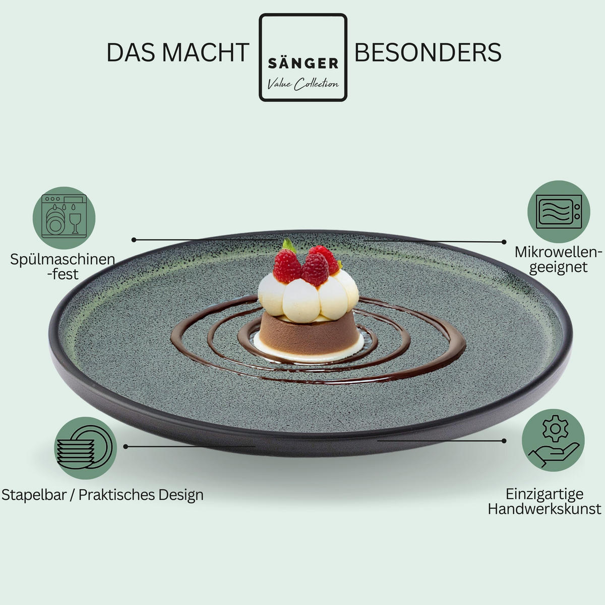 DESSERTTELLER SET MALMÖ - 6 teilig aus Steingut - Grün, Stein (20.3cm) - Sänger
