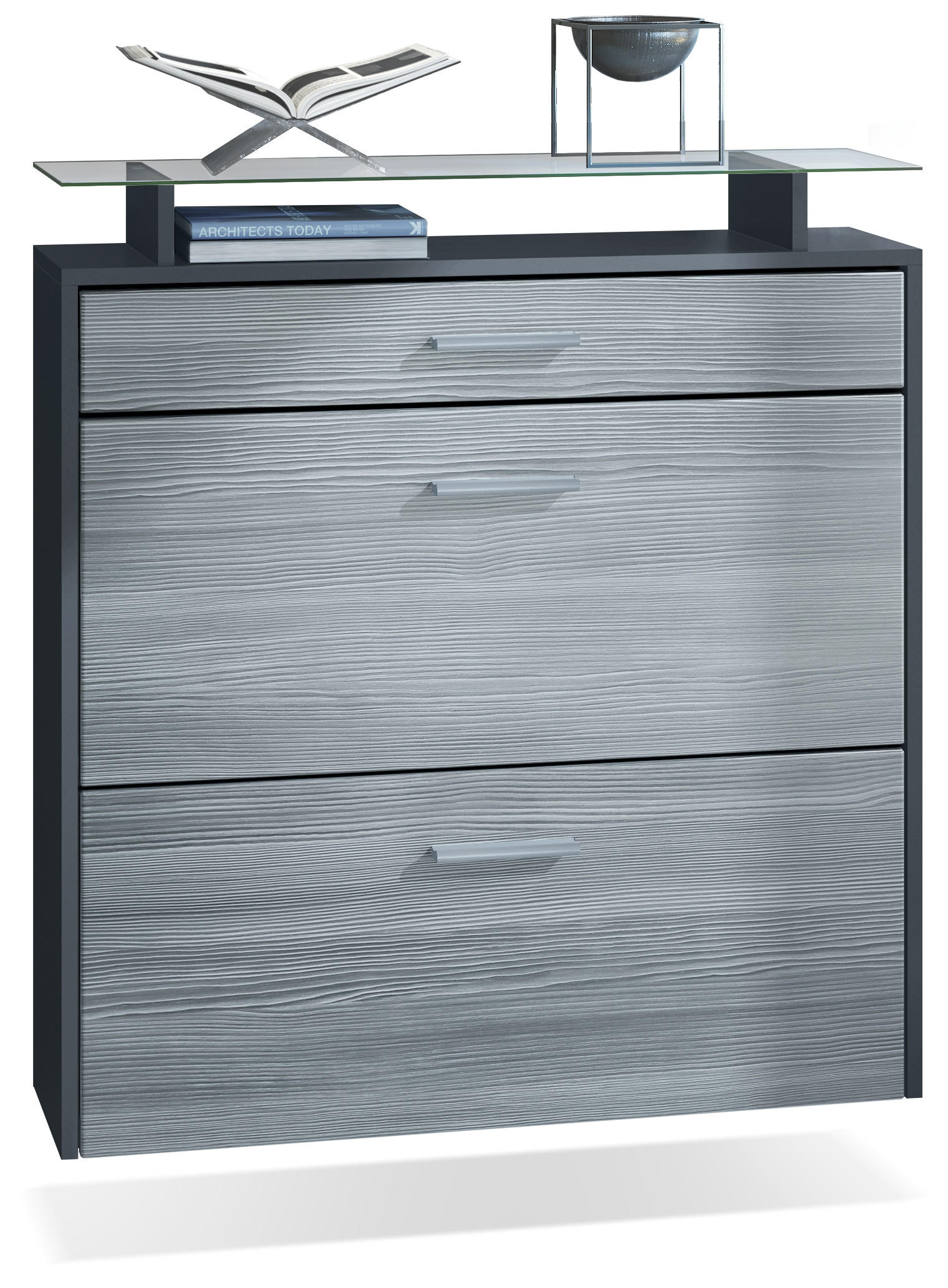 SCHUHSCHRANK Malea Fronten in Avola-Anthrazit - Anthrazit, Holzwerkstoff (89/96/23cm) - Vladon