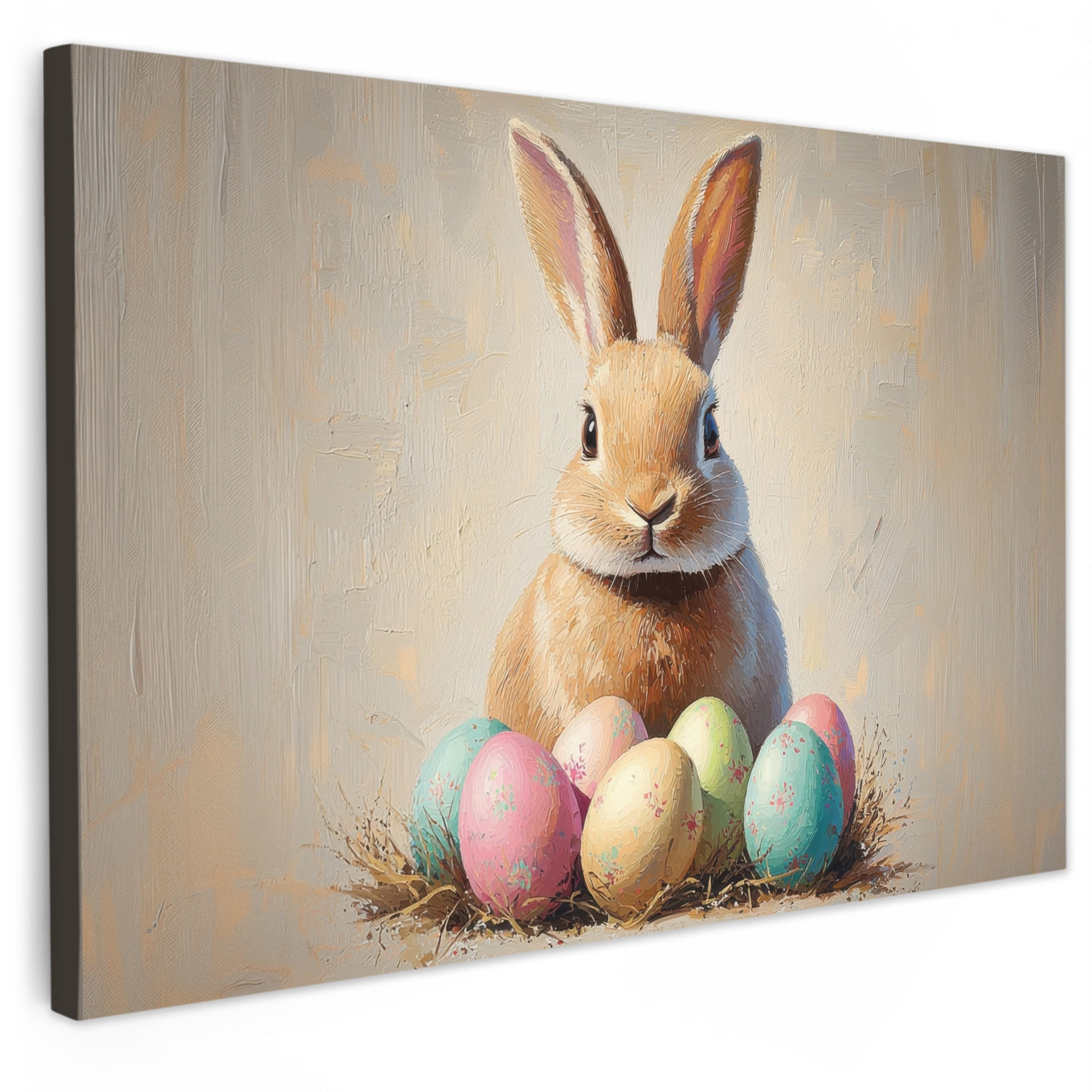SLIKA NA PLATNU Velikonočni zajček 30x20 cm - bež, tekstil (30/20cm) - MuchoWow