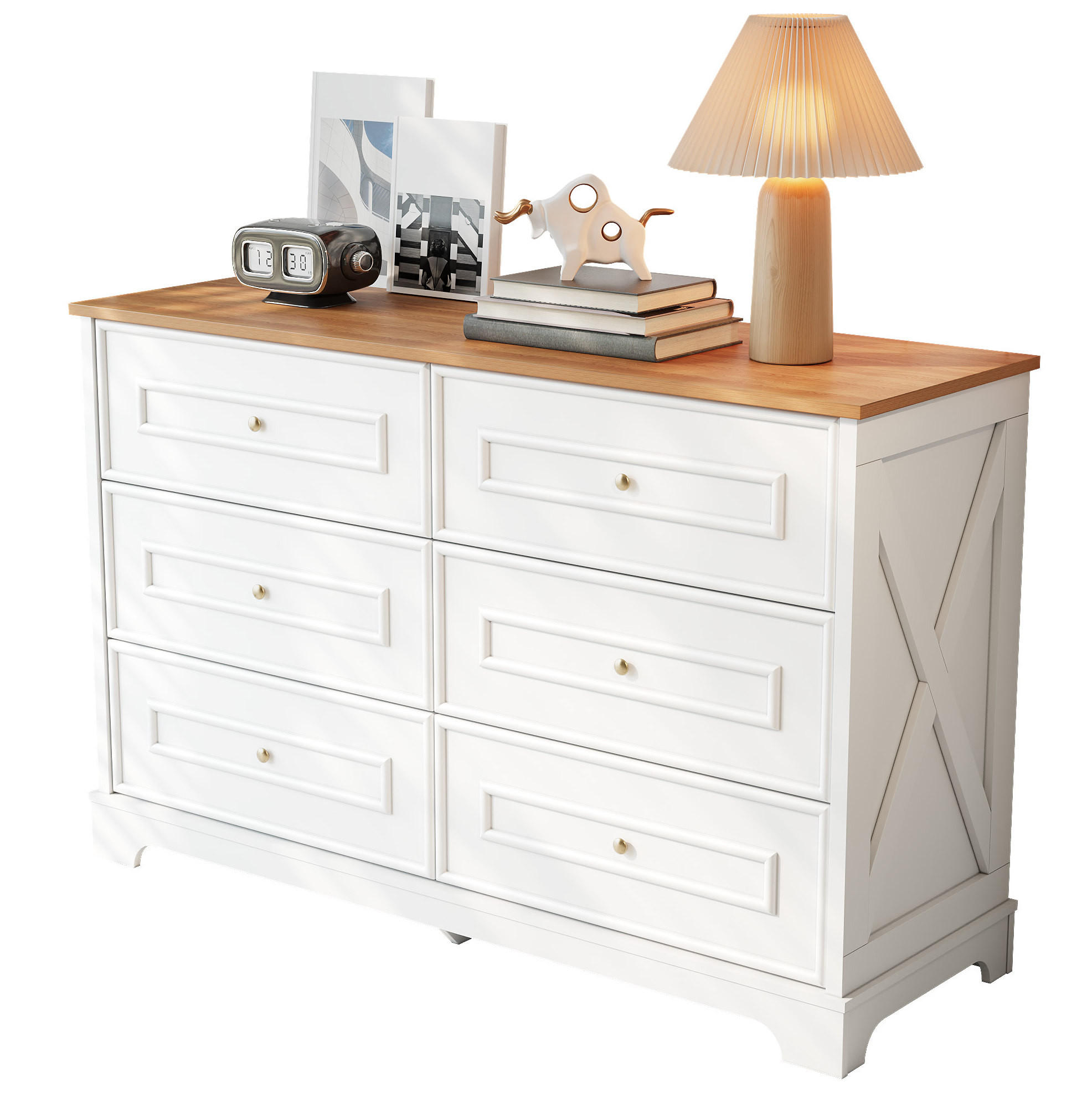 KOMODA 120/40/76 cm bílá z MDF a dřevotřísky se 6 zásuvkami a retro vzorem - bílá, kompozitní dřevo (120/76/40cm) - OKWISH