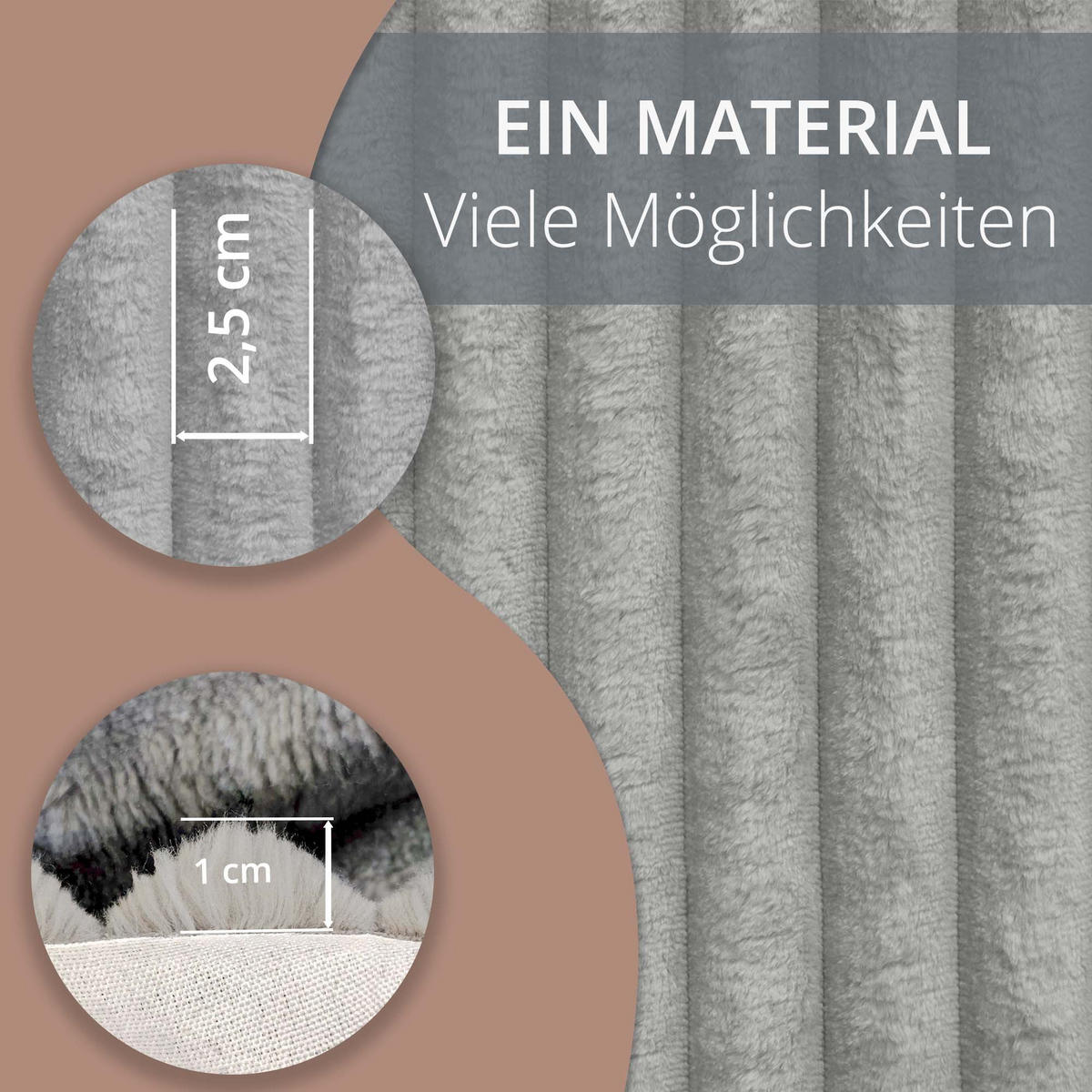 CORDSTOFF Tilia Hellgrau – Breitcord 2,5 cm, 420 g/m², 140 cm breit, extraweich & robust, OEKO-TEX zertifiziert - Hellgrau, Textil (140/100cm) - Dreamroots