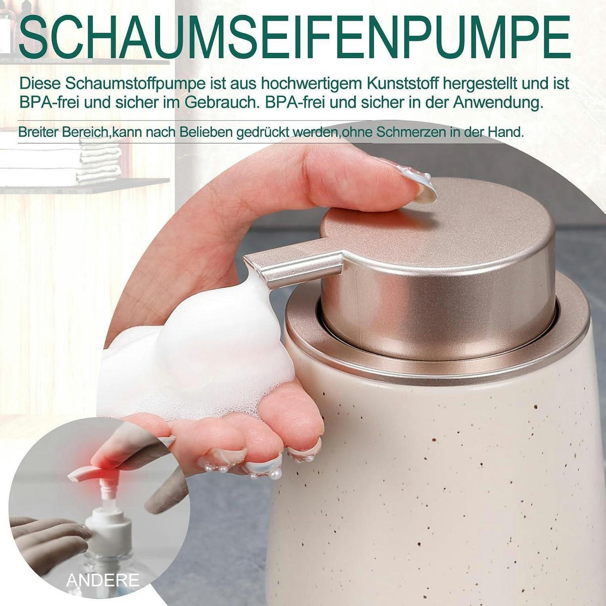 SCHAUMSEIFENSPENDER Keramik Beige 350 ml - Beige, Keramik (9/12/9cm)