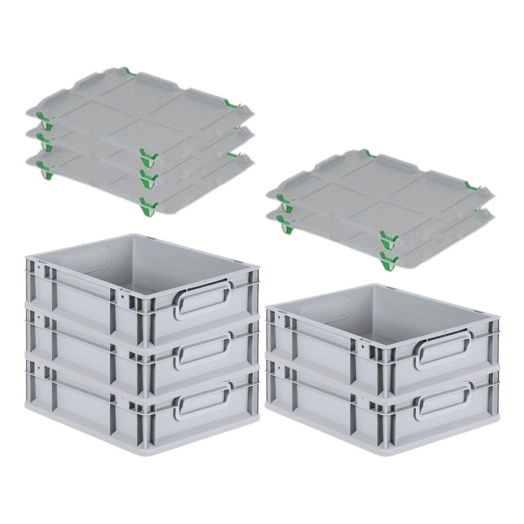 EUROBOX 5x Nextgen Economy Mit Auflagedeckel Grau/Grün Griffe Geschlossen 11 Liter - Grün, Kunststoff (30/12/40cm) - PROREGAL