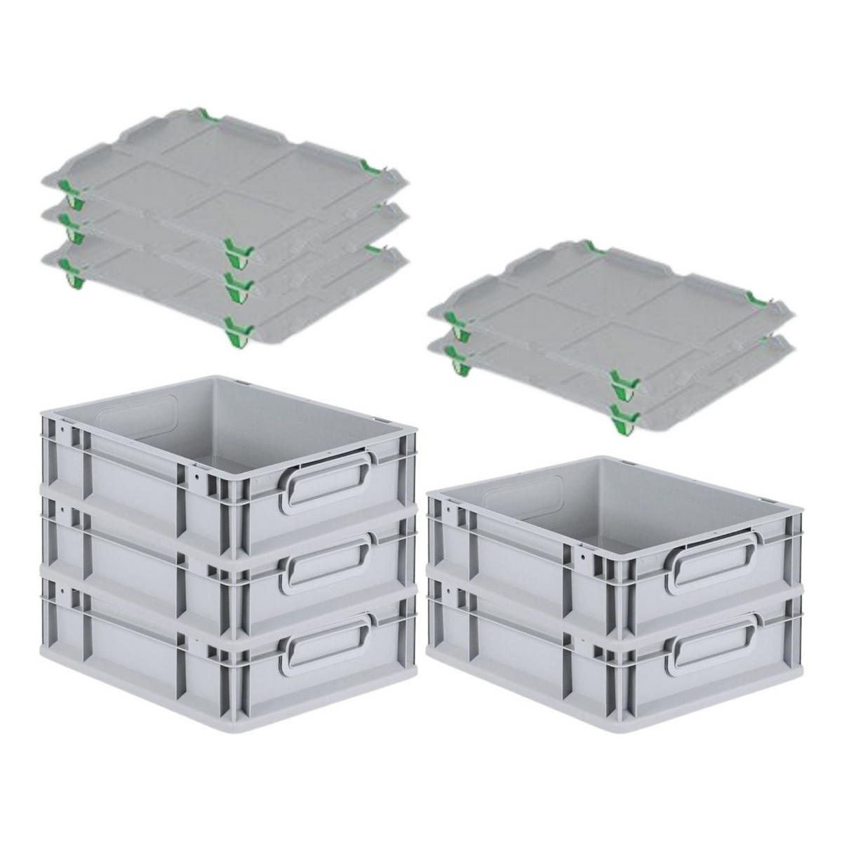 EUROBOX 5x Nextgen Economy Mit Auflagedeckel Grau/Grün Griffe Geschlossen 11 Liter - Grün, Kunststoff (30/12/40cm) - PROREGAL