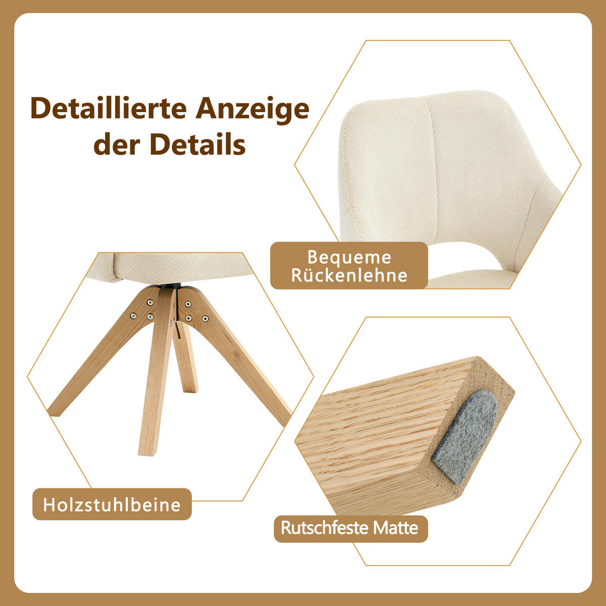 ARMLEHNSTUHL-SET DE-36630 2 Stück mit Stoffbezug und Massivholzbeinen Beige - Beige, Holz (48/85/45cm) - ComfortXL