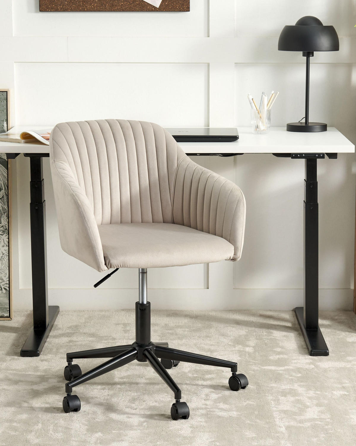 BÜROSTUHL Samtstoff Taupe Venice - Beige/Schwarz, Textil (64/89/64cm) - Beliani