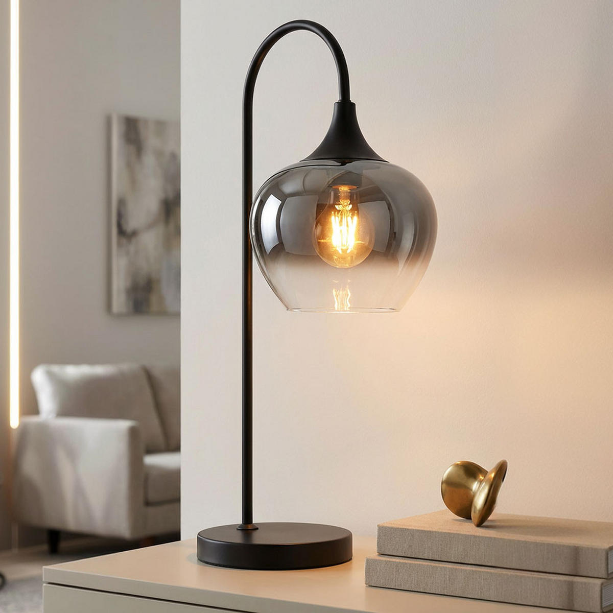 TISCHLEUCHTE MAXY Glas Rauch Schwarz - Schwarz, Glas (27.5/18/54cm) - Globo Lighting