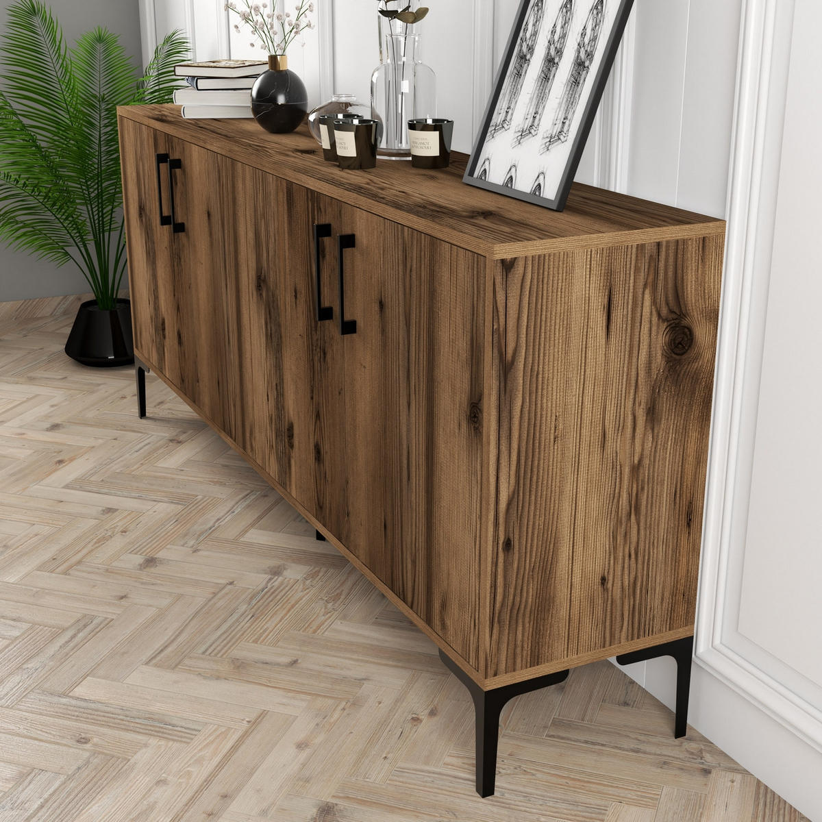 BUFFETSCHRANK kiev Braun - Braun, Holz (35/78/180cm) - Habitat Garten