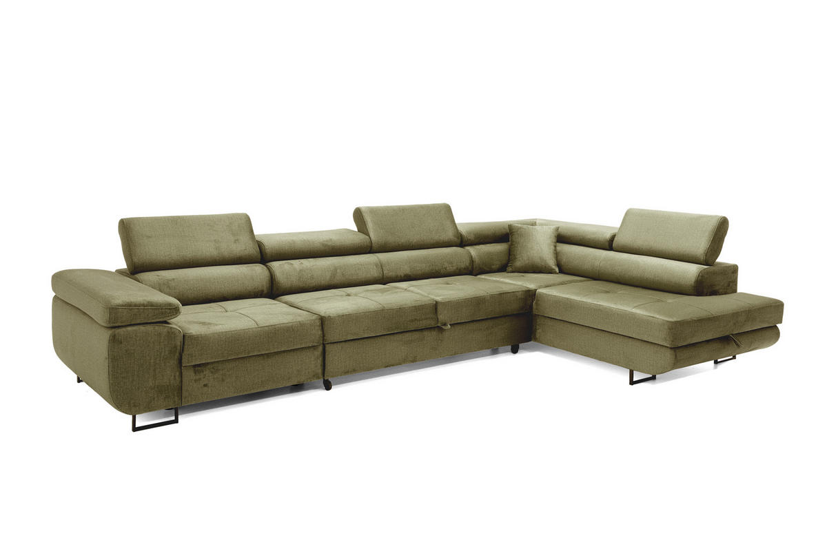 ECKSOFA WILD MAXI L Rechts mit Schlaffunktion 125x195 Velours Hellgrün - Chromfarben/Hellgrün, Holz/Textil (203/350cm) - Muffo