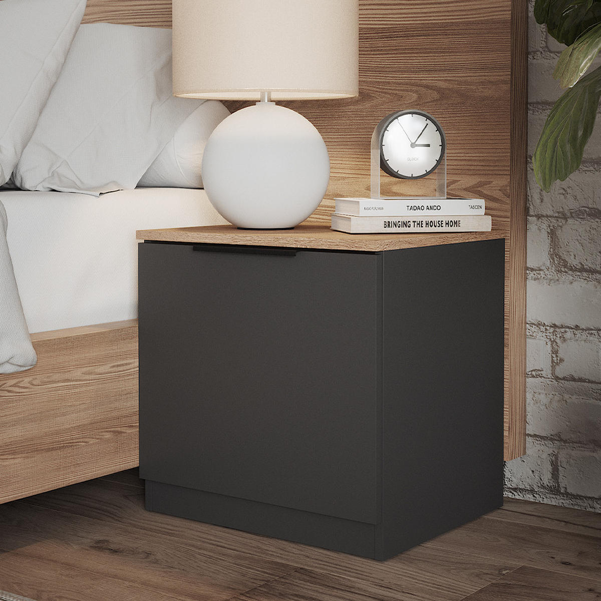 NACHTTISCH Betti Anthrazit 50 x 50 cm 2er Set - Anthrazit/Sonoma Eiche, Holzwerkstoff (50/50/42cm) - Vicco