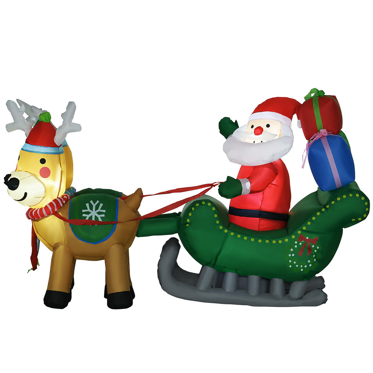 WEIHNACHTSMANN mit Rentieren und Schlitten Aufblasbarer Multicolor 210.0/70.0/125.0cm - Multicolor, Textil (70/125/210cm)