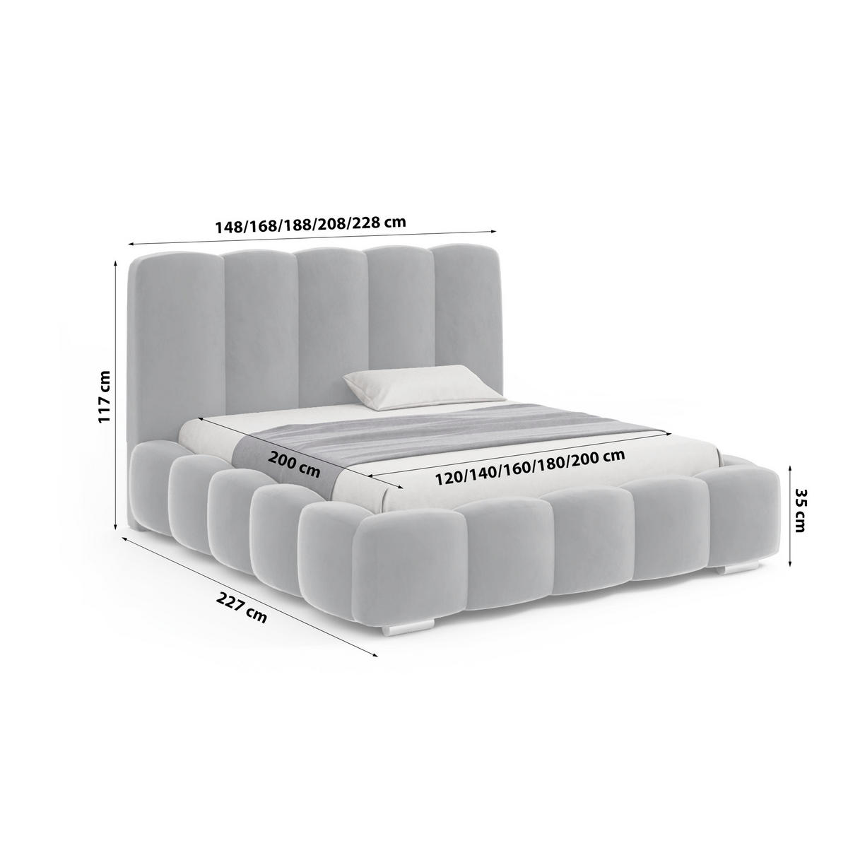 DOPPELBETT mit bettkasten Leytron 140x200 cm, Hellgrau - Hellgrau, Textil (140/200cm) - Fedve