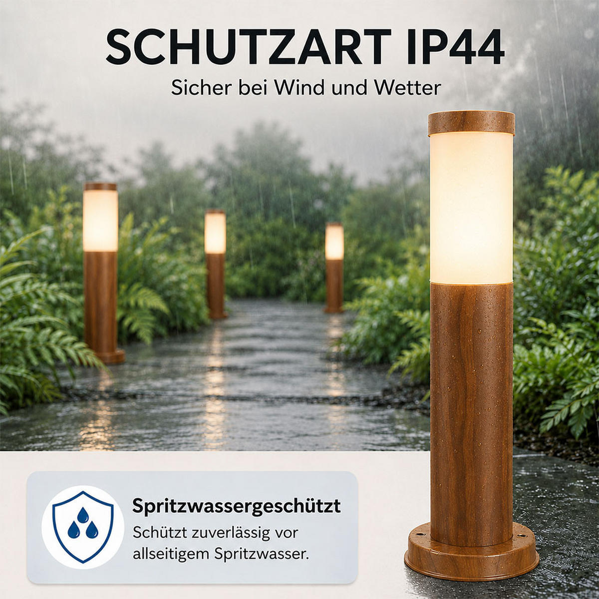 RGB LED WEGELEUCHTE Edelstahl Braun Holzoptik - Braun, Metall (12.7/12.7/45cm) - Globo Lighting