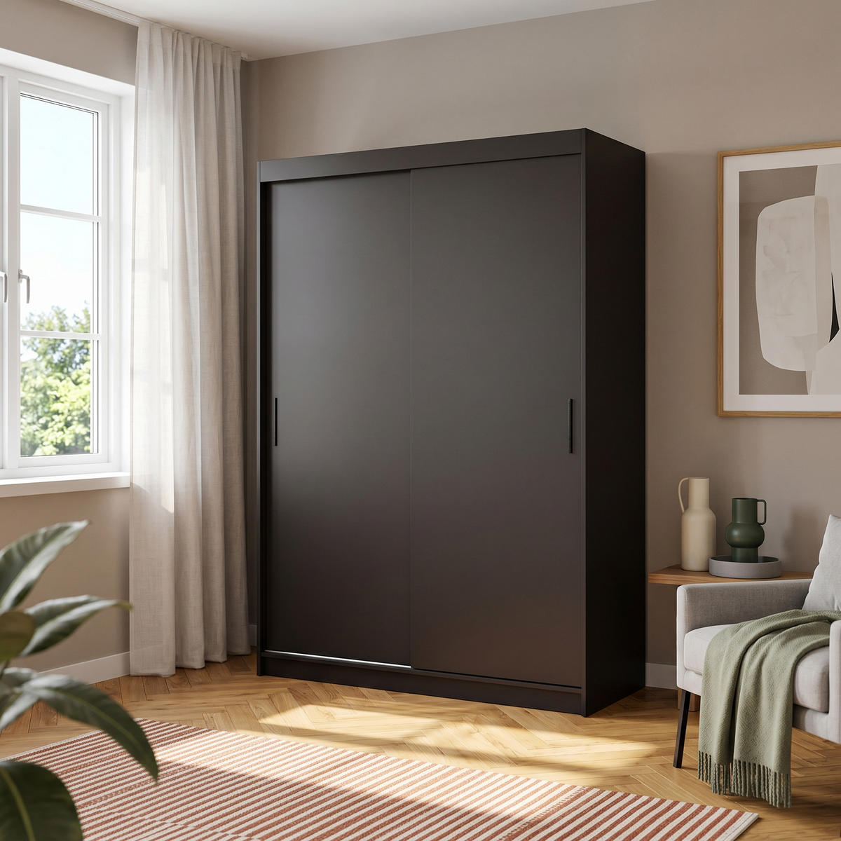 SCHWEBETÜRENSCHRANK TELA 180/205/60cm 2-türig Schwarz - Schwarz, Holzwerkstoff (180/205/60cm) - MASSENO