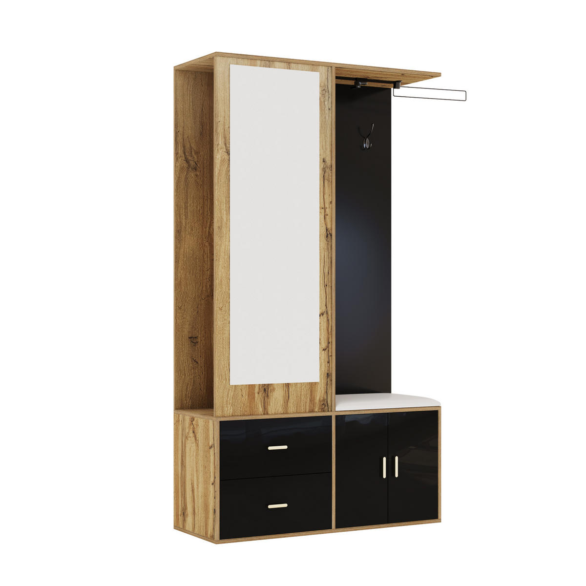 SCHUHSCHRANK aus Spanplatte 100x38x180cm in Schwarz & Natur mit Spiegel - Naturfarben, Holzwerkstoff (100/180/38cm) - Modfu
