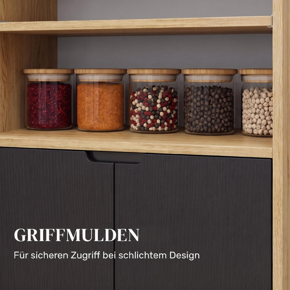 SERVIERWAGEN DE-41492 80/40/82 cm, verstellbare Regale und Schrank Schwarz - Schwarz, Holzwerkstoff (80/82/40cm) - ComfortXL