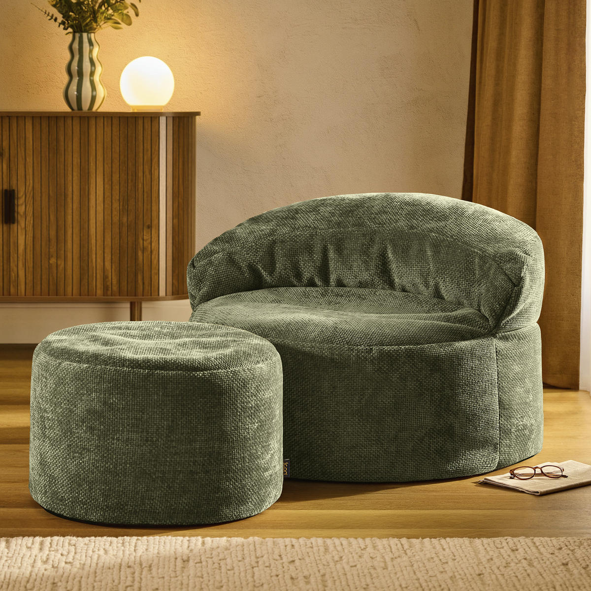 SITZSACK mit rundem Hocker Orb - Olivgrün, Textil (86/61/86cm) - icon