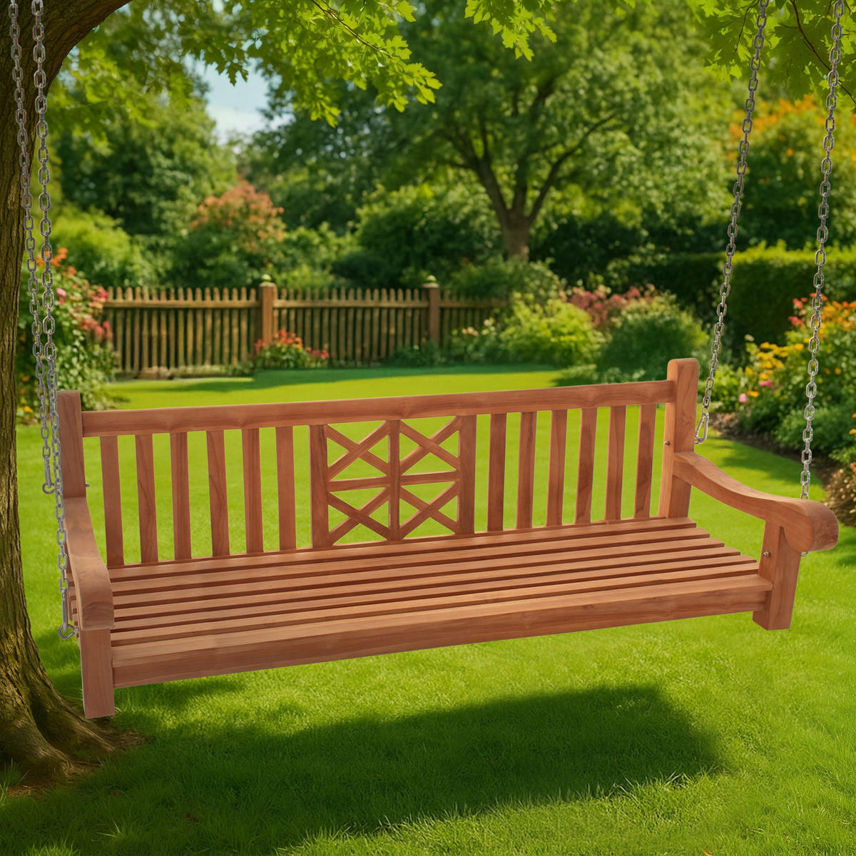 SCHAUKELBANK Tabel Holz Teak Hängebank - Teakfarben, Holz (180/61/70cm) - DELUKE