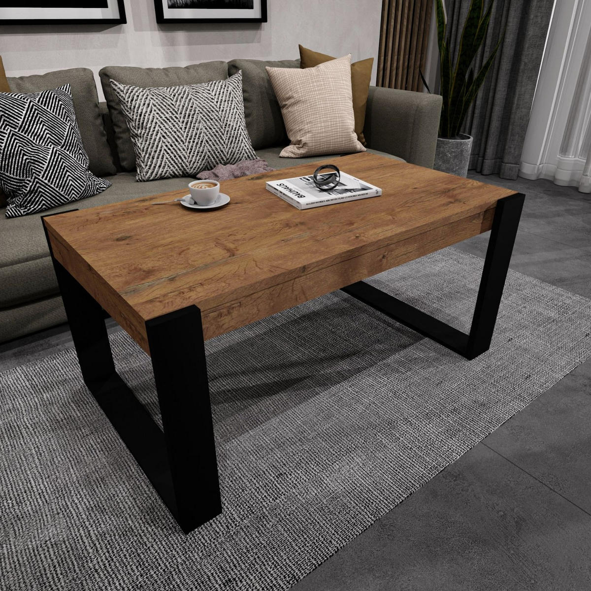 COUCHTISCH Karo II 92/44/54 - Alteiche/Schwarz, Holzwerkstoff (54/92/44cm) - RAUMHIRSCH FURNITURE