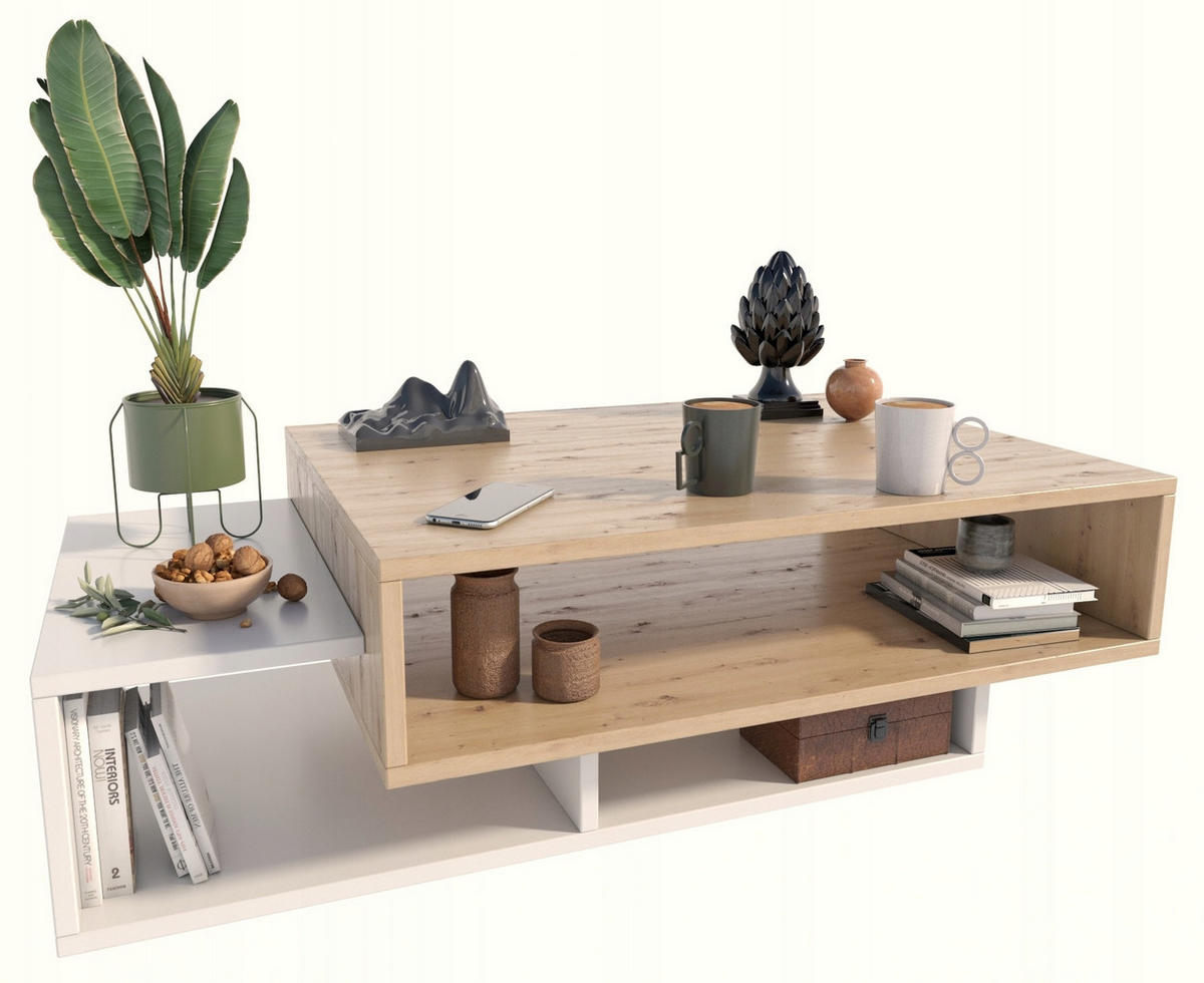 COUCHTISCH SARA Artisan Eiche-Weiß 100/50/34 cm - Eiche Artisan/Weiß, Holzwerkstoff (50/100/34cm) - Matkam Möbel
