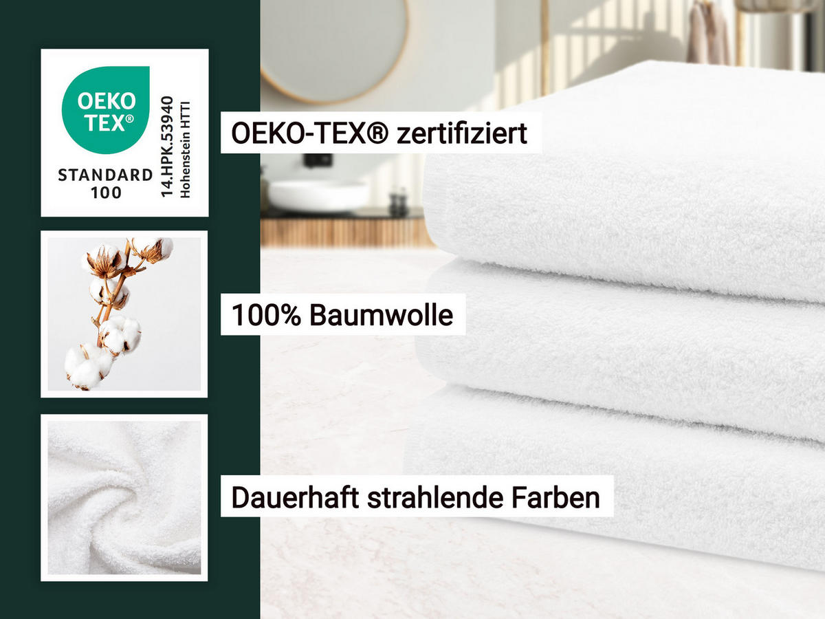 DUSCHTÜCHER, 3er-Set, 70x140 cm, 100% Baumwolle, Weiß - Weiß, Textil (70/140cm) - Zollner
