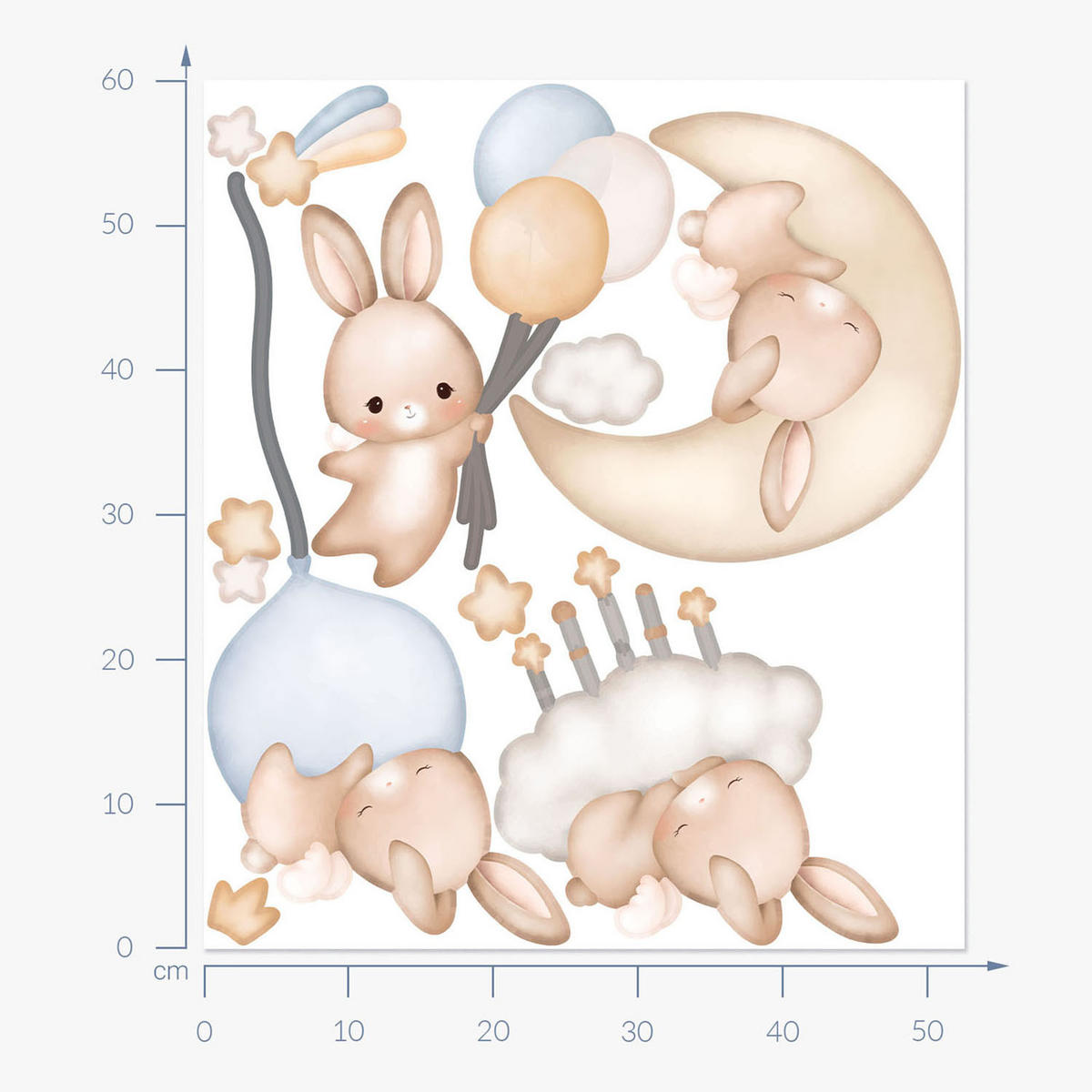 WANDAUFKLEBER 60x53cm - Hasenland - Multicolor, Kunststoff (60/53/0.1cm) - Wallfluent