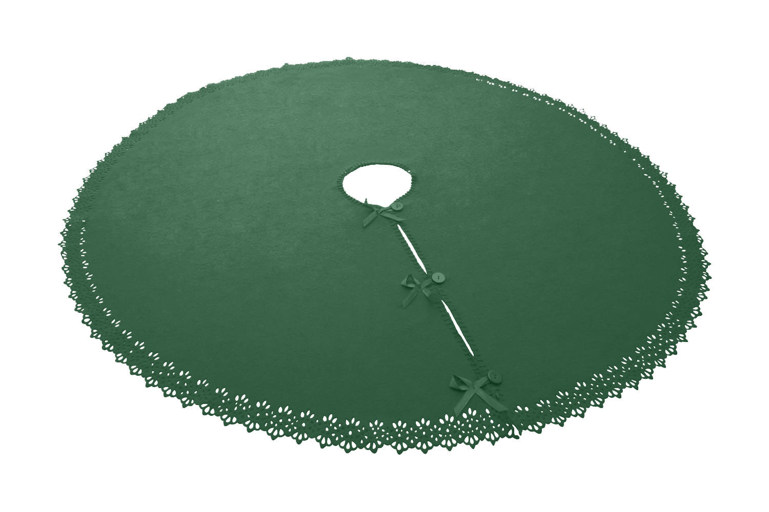 BAUMUNTERLAGE Weihnachtsbaum-Decke dunkelgrün 120 cm rund mit Knöpfen und Satin-Schleifen - Dunkelgrün, Textil (120/120cm) - wometo