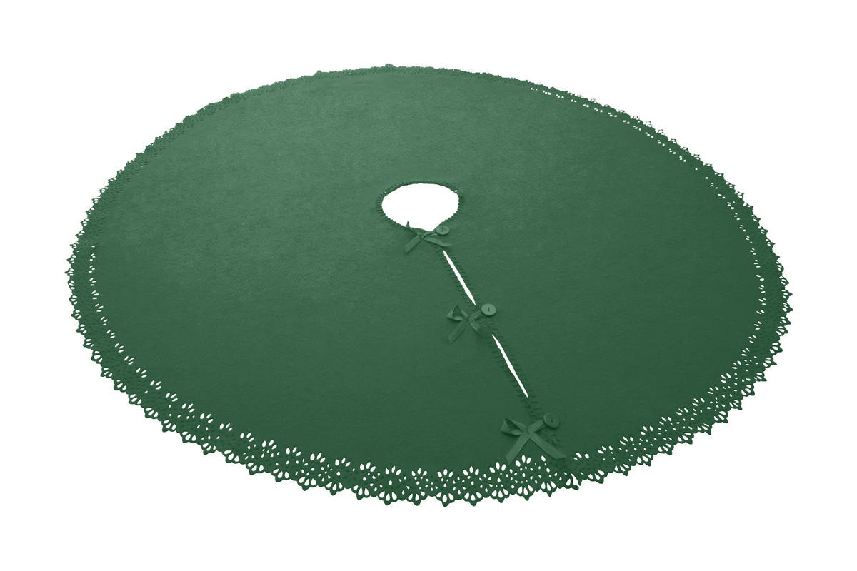 BAUMUNTERLAGE Weihnachtsbaum-Decke dunkelgrün 120 cm rund mit Knöpfen und Satin-Schleifen - Dunkelgrün, Textil (120/120cm) - wometo