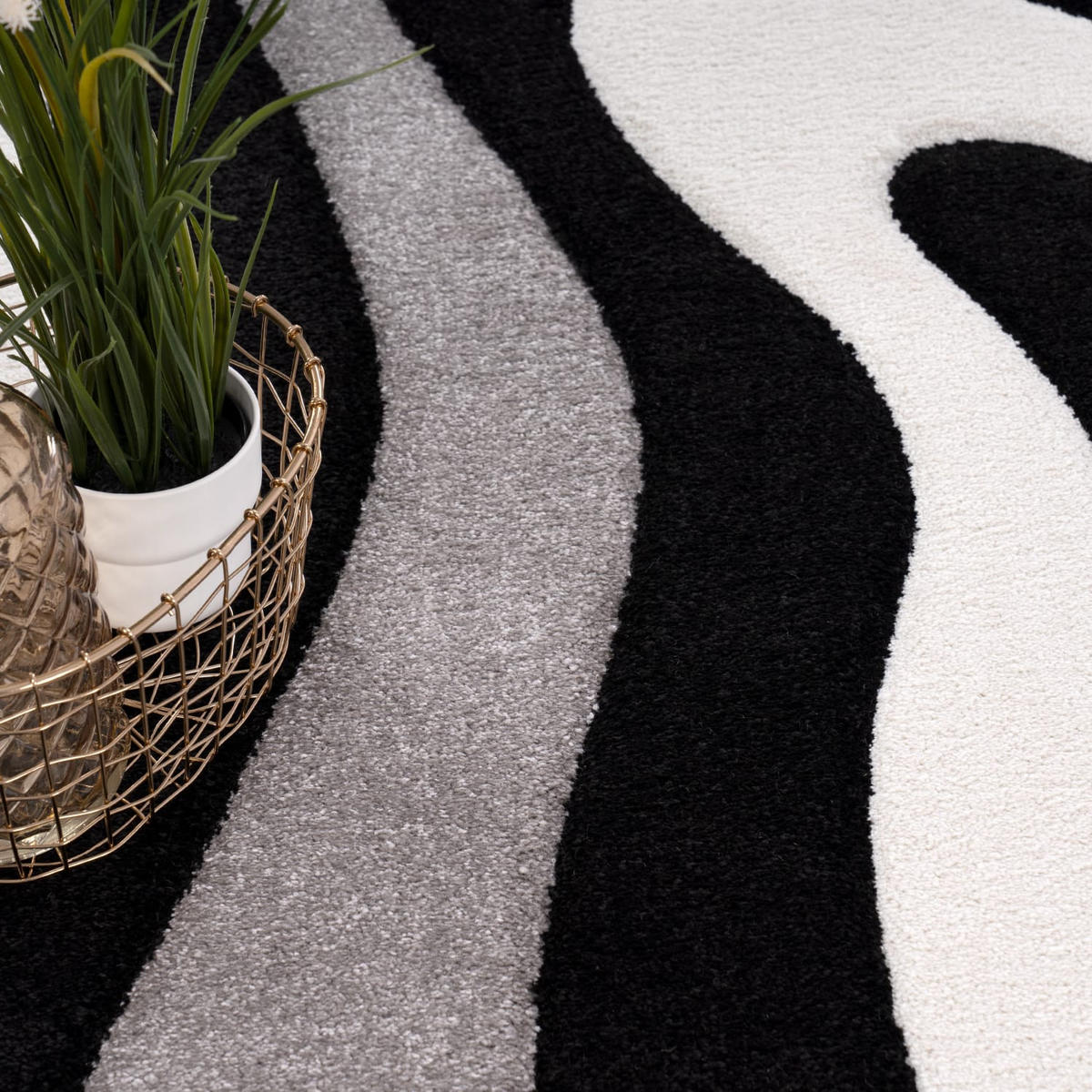 TEPPICH Kurzflor Abstrakt Wohnzimmer schmutzabweisend Schwarz Rechteckig 60x110 - Schwarz, Textil (60/110cm) - KADIMA DESIGN