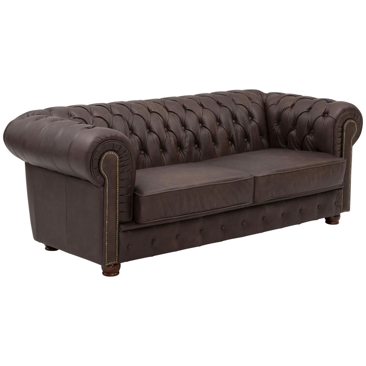SOFAGARNITUR 3-2-1 Kath Echtleder (Antikoptik) braun - Braun, Leder (200/74/98cm) - 58aufmkessel