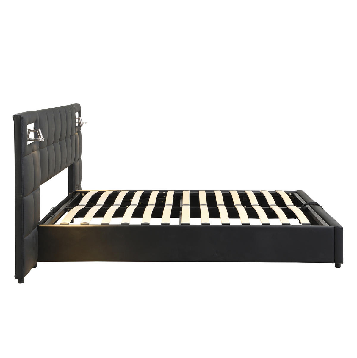 POLSTERBETT aus PU 180x200 cm Schwarz mit Stauraum, USB-Anschluss, kabellosem Laden und Beleuchtung - Schwarz, Leder (180/200cm) - IVMEU