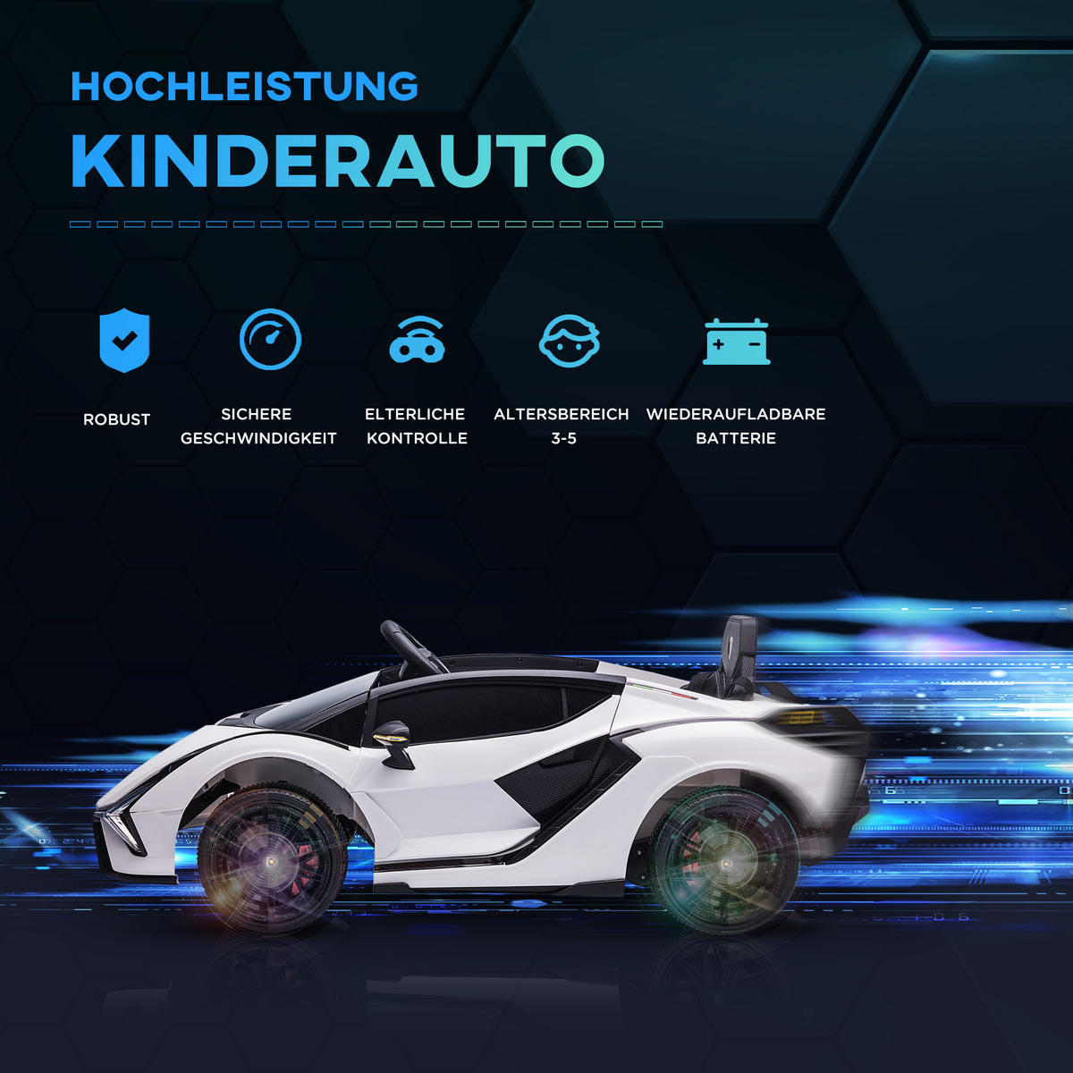 KINDER ELEKTROAUTO, Kunststoff+ Metall, Weiß - Weiß, Metall (108/62/40cm) - HOMCOM