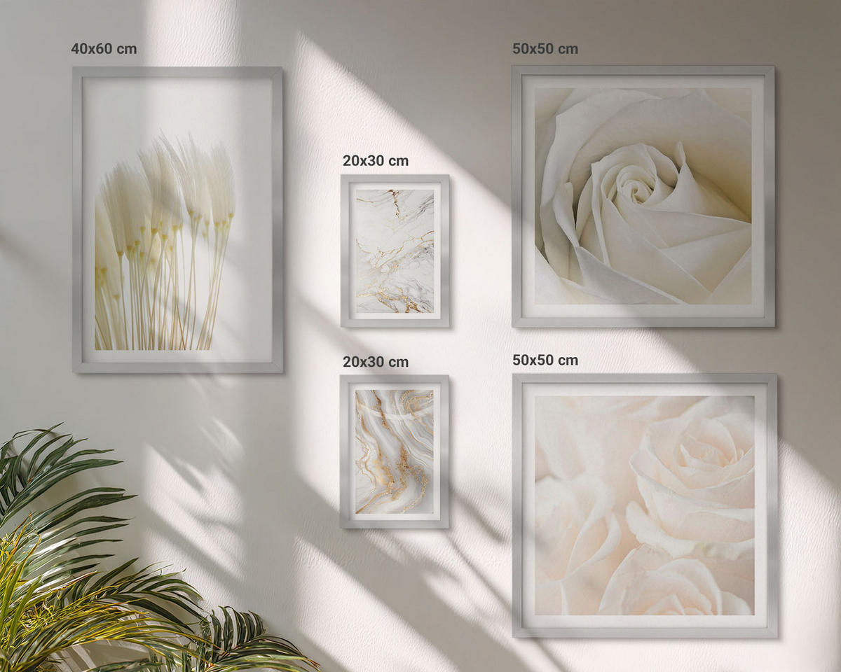 WANDBILDER 5er Set - 50x50 cm & 20x30 cm & 40x60 cm Silberner Rahmen - Elegante Marmormuster - Silberfarben, Kunststoff (40/60cm) - ArtPrintCave