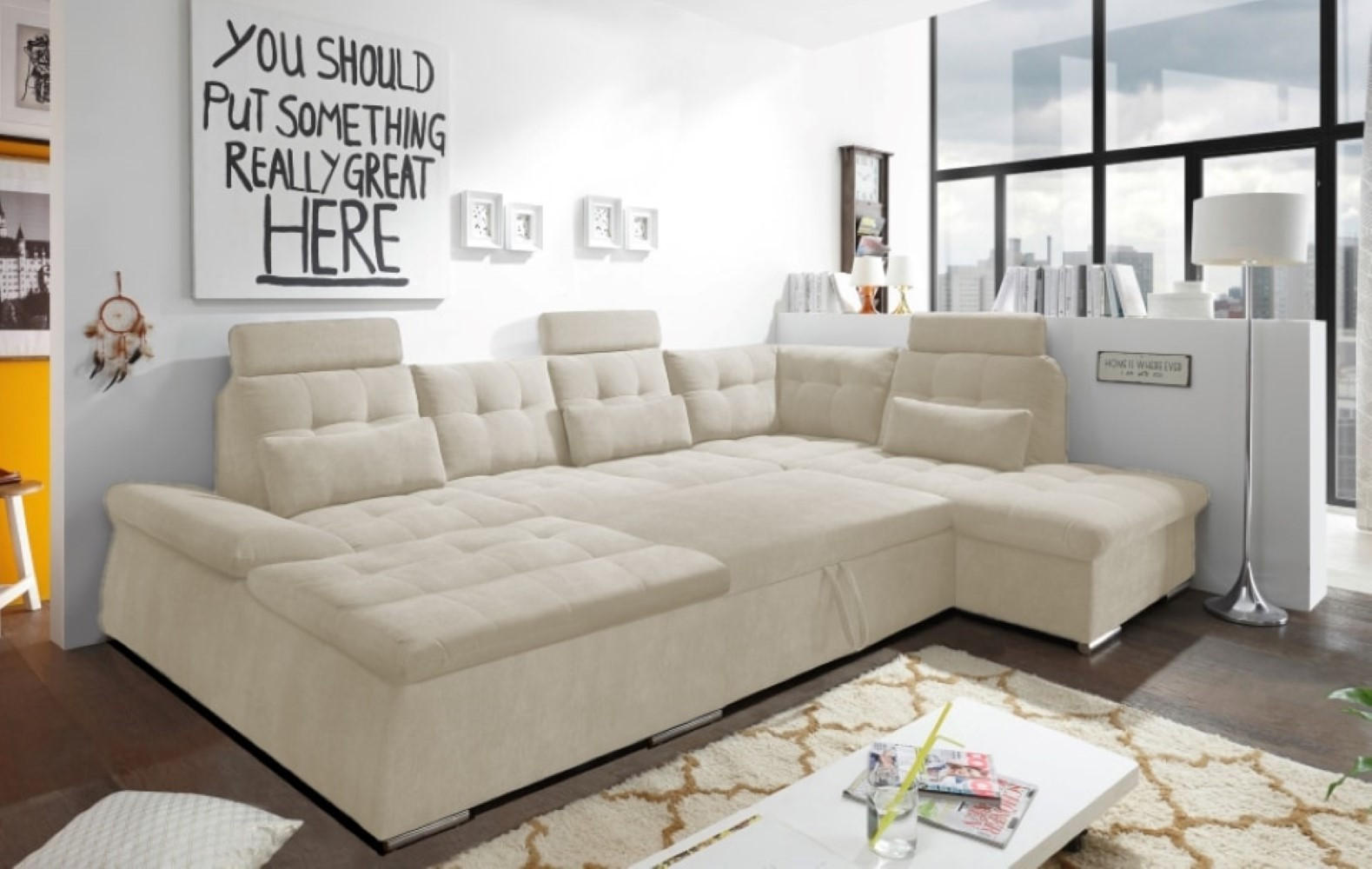 Thumbnail - ed exciting design Wohnlandschaft, Silber, Textil, 5-Sitzer, U-Form,L-Form, 219x103x324 cm, Wohnzimmer, Sofas & Couches,...