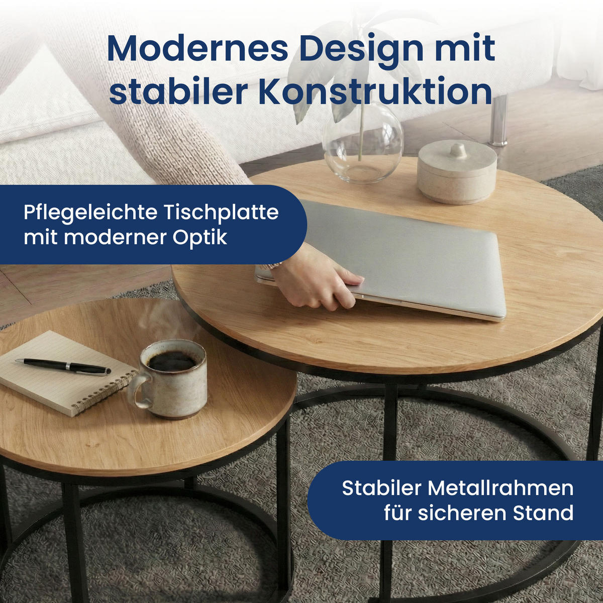 COUCHTISCH 2er Set rund Eiche hell - Hellbraun, Holzwerkstoff (70/70/42.5cm) - Home Collective