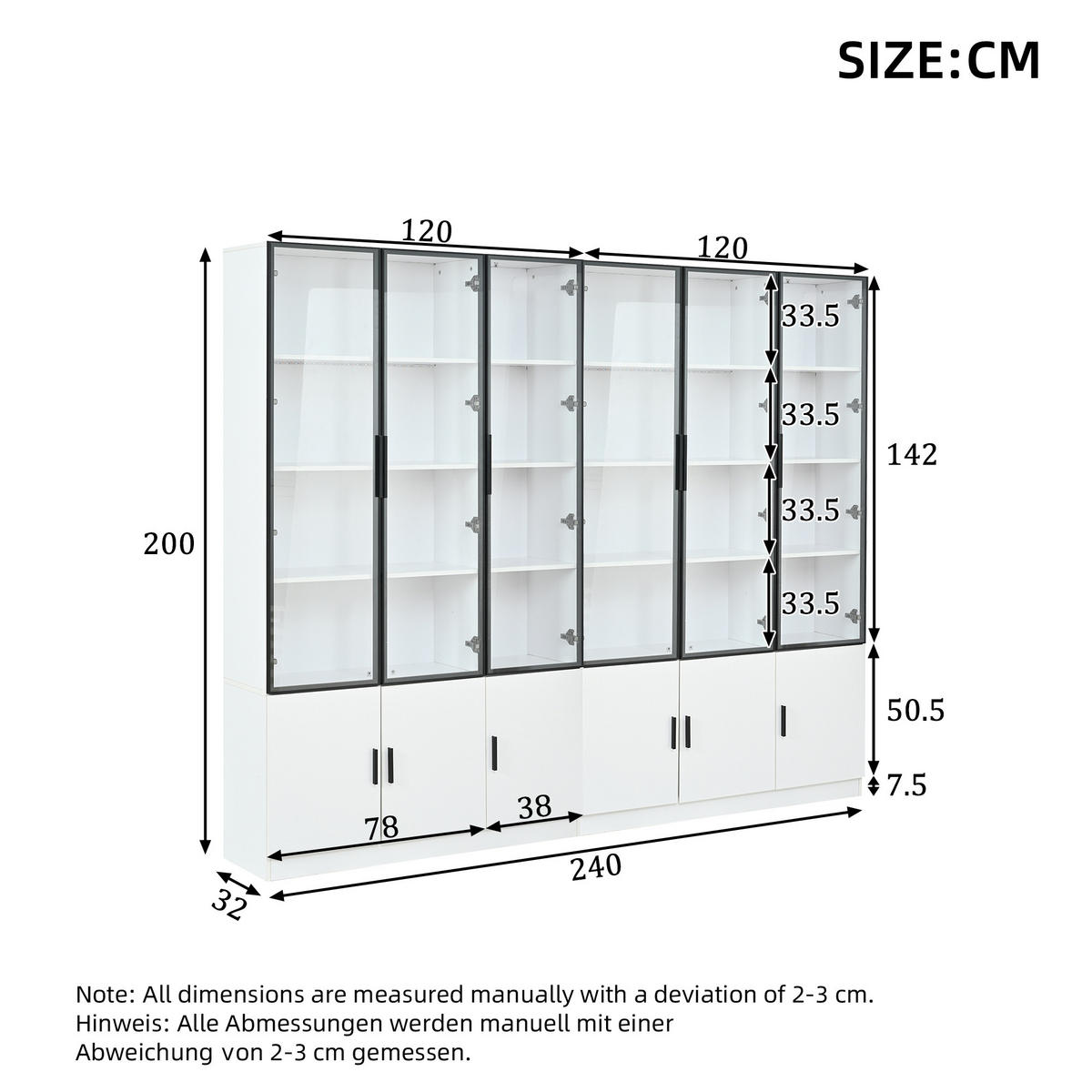 VITRINE LED 240cm Glasvitrine 12 Türen Hochschrank Weiß - Weiß, Glas (240/200/32cm) - FLIEKS