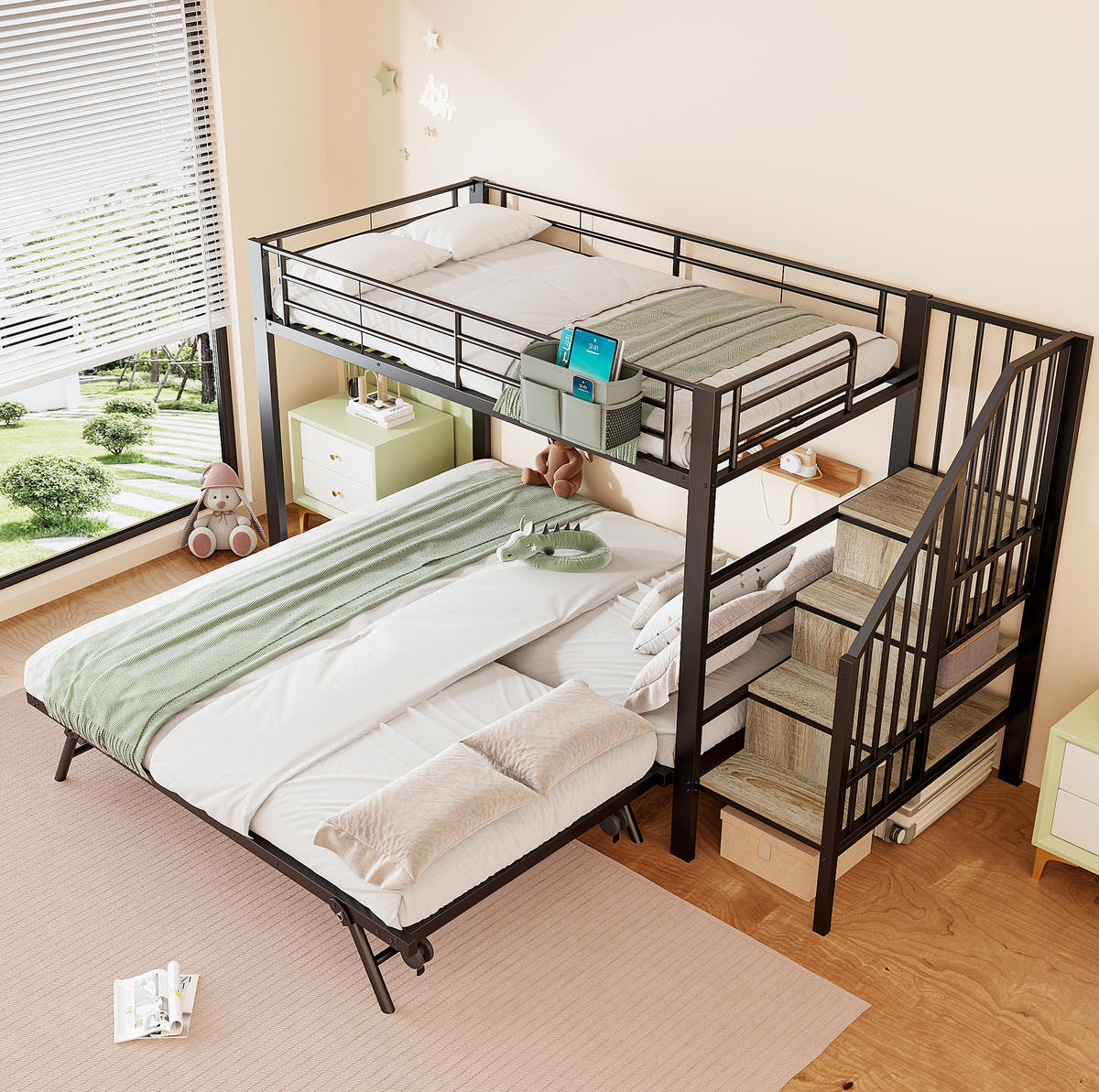 ETAGENBETT mit Ausziehbett und Stauraum 90 x 200 cm Metall Schwarz - Schwarz, Metall (90/200cm) - Beauniv