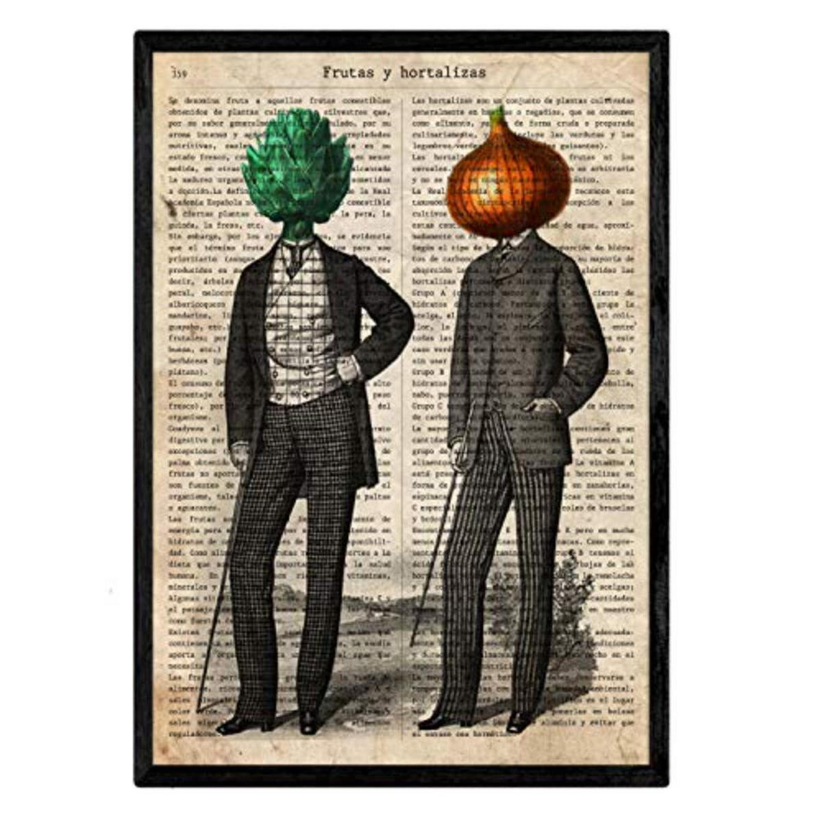POSTER Set mit 4 Blättern Obst und Gemüse Modell 1 A4 Schwarzer Rahmen - Schwarz, Papier (29.7/3cm) - Nacnic