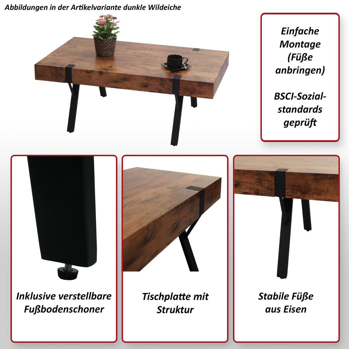 COUCHTISCH eckig Wildeiche Dekor - Wildeiche, Holz (60/110/43cm) - MCW