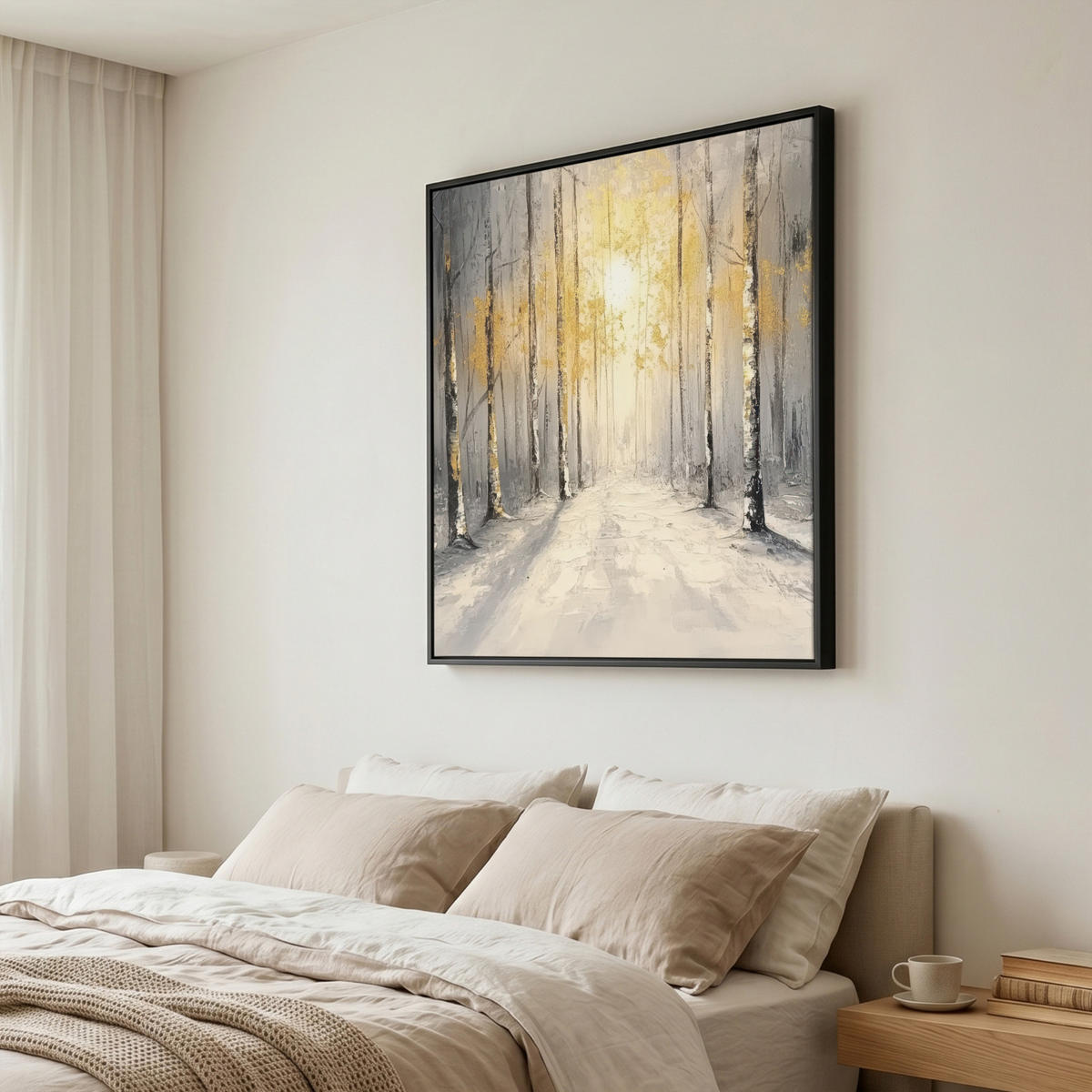 LEINWAND Bilder mit Rahmen - Winter - Abstrakt - Schnee - Natur - Sonne - 90x90 - Grau, Textil (90/90cm) - MuchoWow