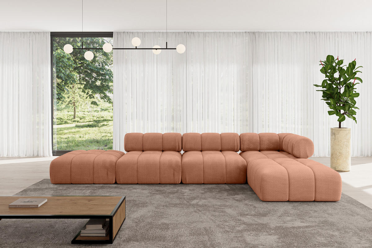 ECKSOFA modulares Sofa Kerru-L2 - 380x190x70 cm Apricot Velours - Koralle, Holzwerkstoff/Textil (380/190cm) - ALTDECOR