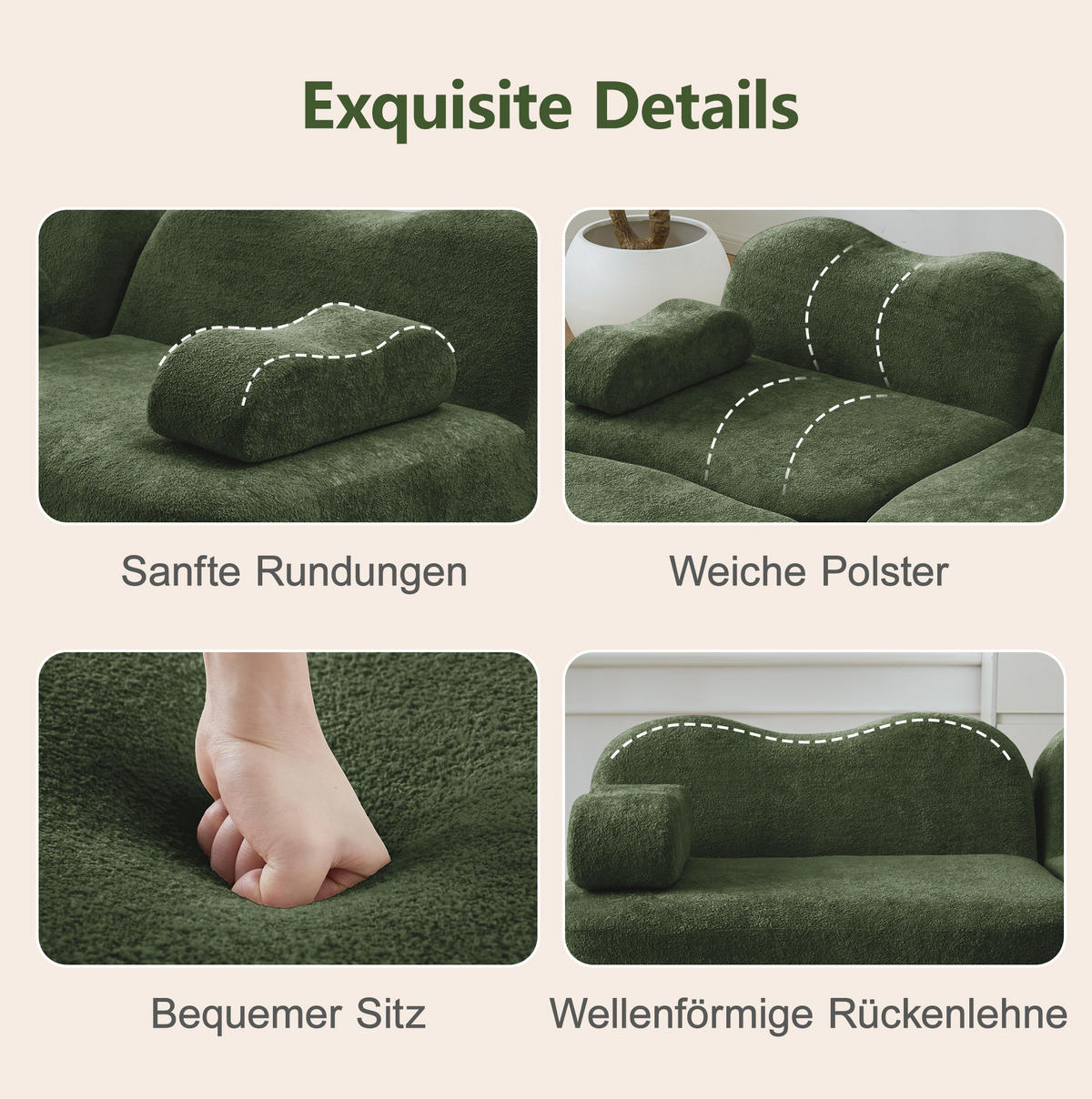 2-SITZER 192/167/70 cm Grün aus Stoff mit 1 Ottoman und beweglichen Armlehnenkissen - Grün, Textil (167/70/192cm) - OKMYHOME