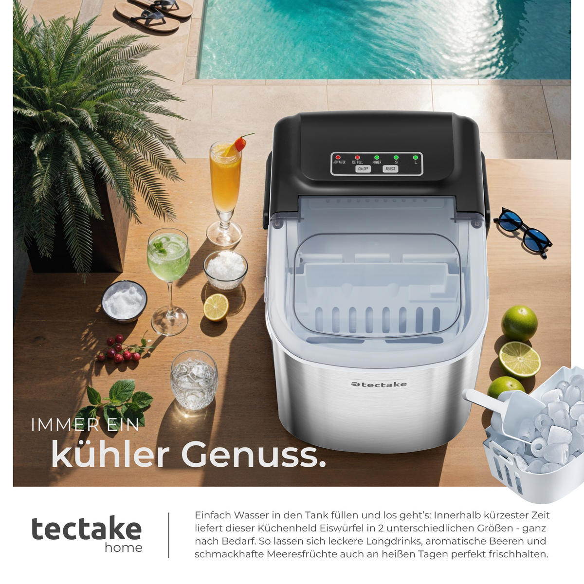 EISWÜRFELMASCHINE Arctic, inklusive Eiskorb und Eisschaufel, silber - Silberfarben, Metall (24/29/30cm) - tectake