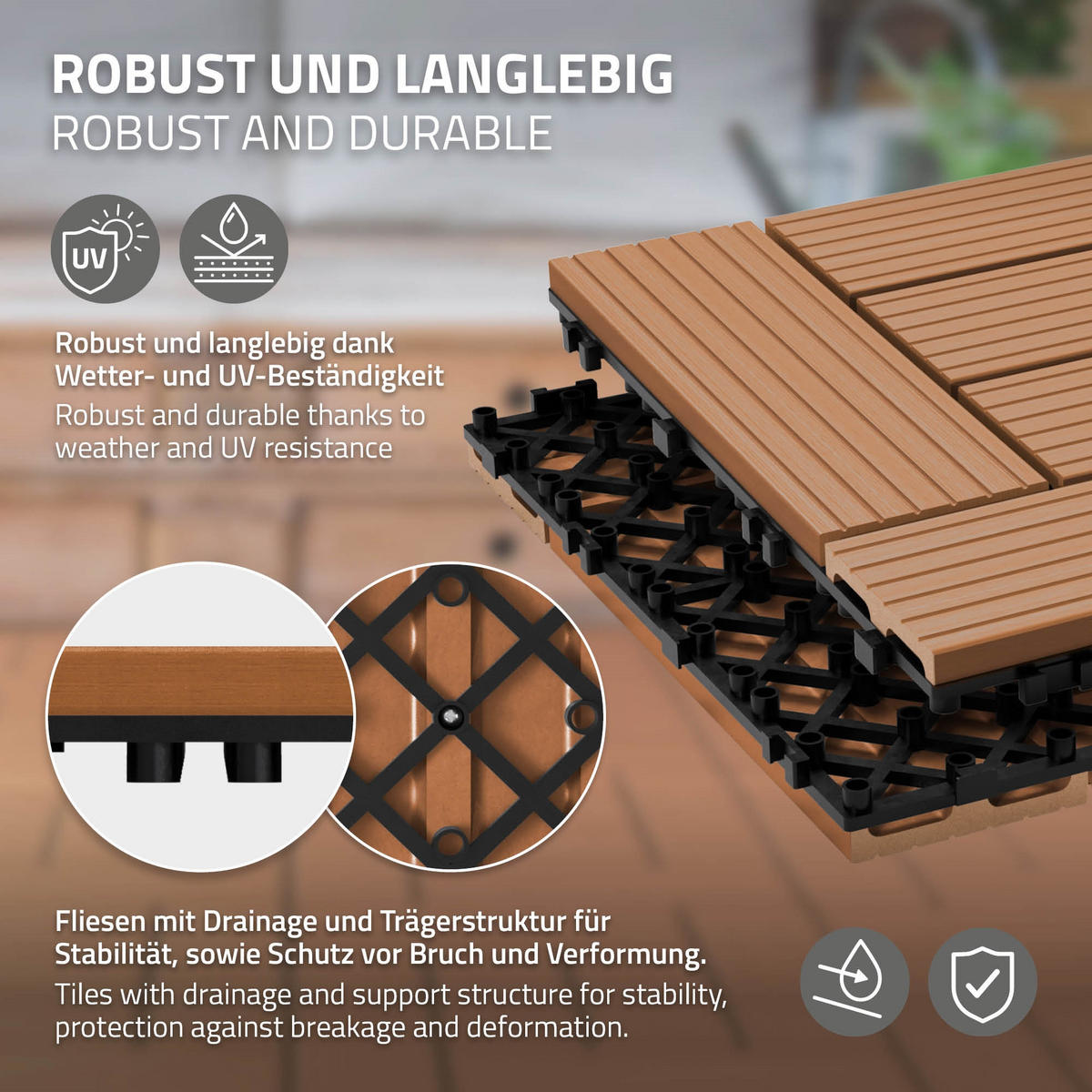 TERASOVÁ DLAŽBA Světle hnědá 22 kusů - světle hnědá, kompozitní dřevo (30/30/2cm) - ECD-Germany