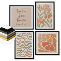 WANDBILDER 4er-Set - 50x50 cm & 40x60 cm Schwarzer Rahmen - Abstrakte Pastellblumen - Schwarz, Kunststoff (50/50cm) - ArtPrintCave
