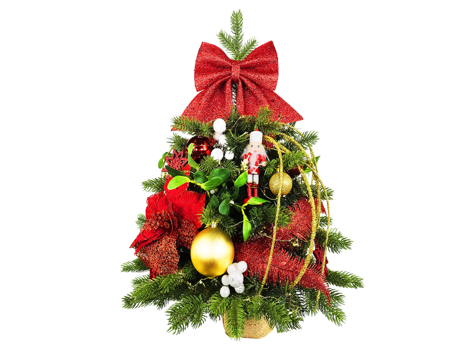 LAALU WEIHNACHTSBAUM geschmückt künstlich Roter Nussknacker II 60 cm mit LED-Beleuchtung IN FLOWER - Rot/Goldfarben, Kunststoff (60cm) - LAALU