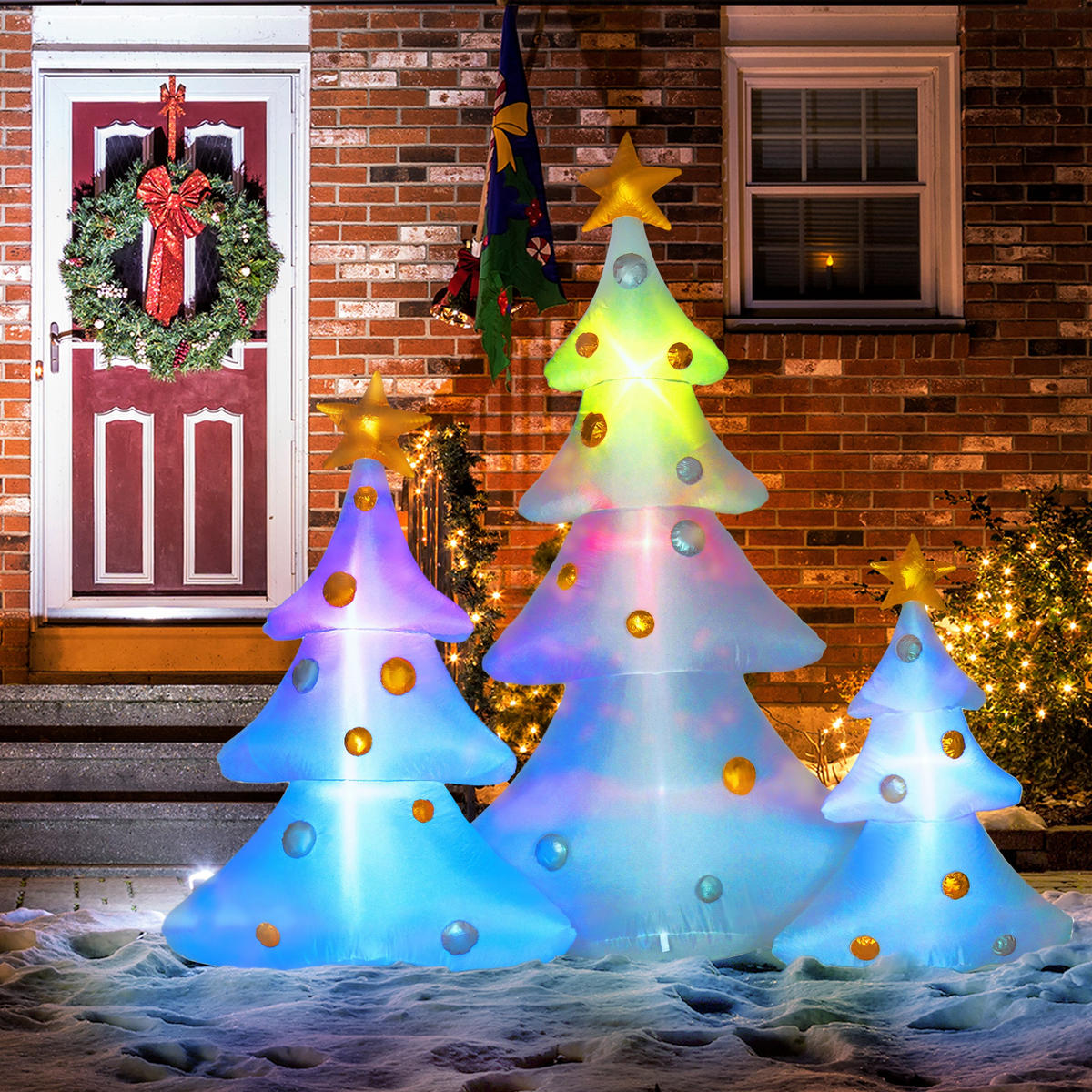 AUFBLASBARE Weihnachtsdekoration mit LED-Licht, 210 cm 3er-Set Weihnachtsbaum - Multicolor, Kunststoff (77/210/239cm) - HOMCOM