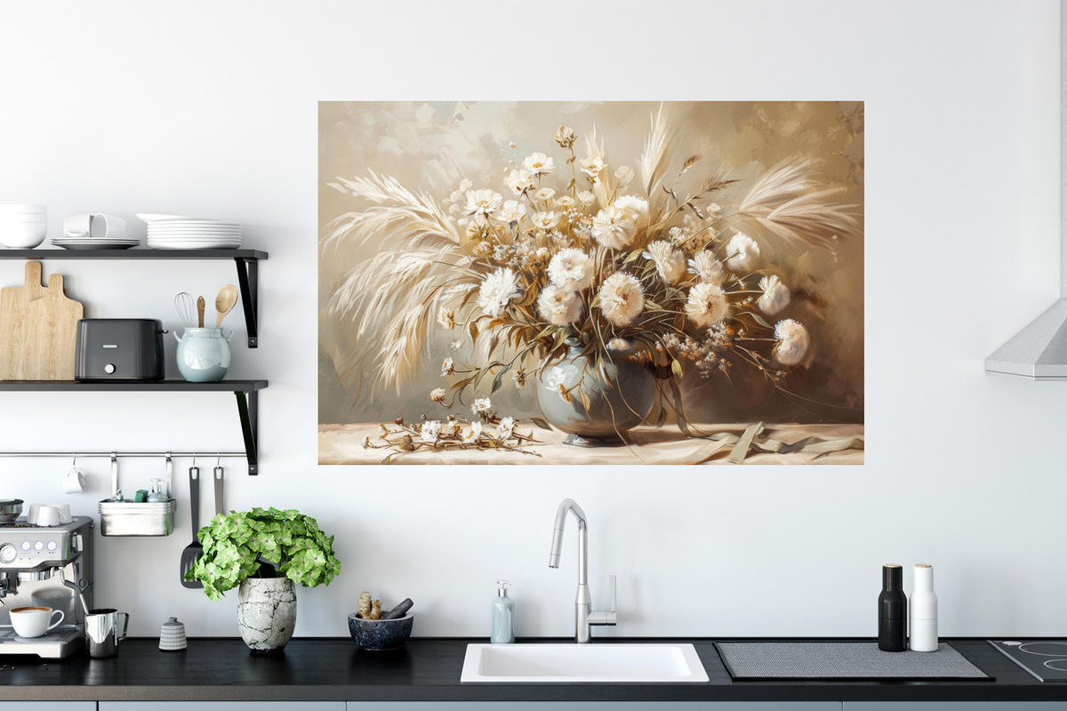 WANDTATTOO Blumen - Vase - Stilleben - Beige 120x80 cm - Creme, Kunststoff (120/80/0.1cm) - MuchoWow